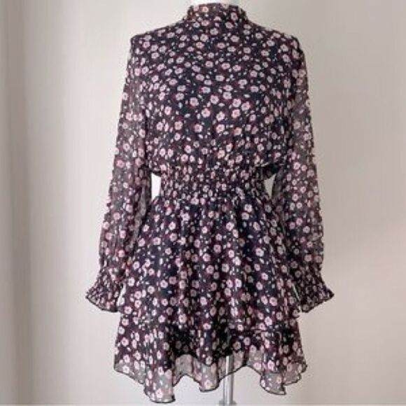 Zara Dresses & Skirts - Zara Women’s Black Floral Ruffle Mini Dress Sz M Long Sleeve Smocked Romantic